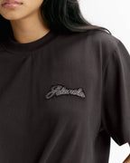 Adanola Script Applique Short Sleeve Oversized T-shirt - Coffee Bean/Marshmallow White