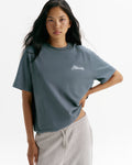 Adanola Script Embroidered Short Sleeve Oversized T-shirt - Storm Blue/Marshmallow White