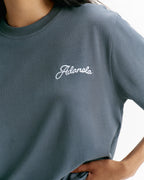 Adanola Script Embroidered Short Sleeve Oversized T-shirt - Storm Blue/Marshmallow White