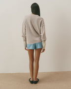 Varsity Knit Roll Hem Stripe Sweatshirt - Marshmallow White