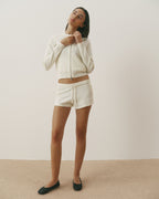 Varsity Knit Zip Through Cardigan - Marshmallow White