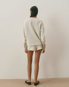 Varsity Knit Roll Hem Sweatshirt - Marshmallow White
