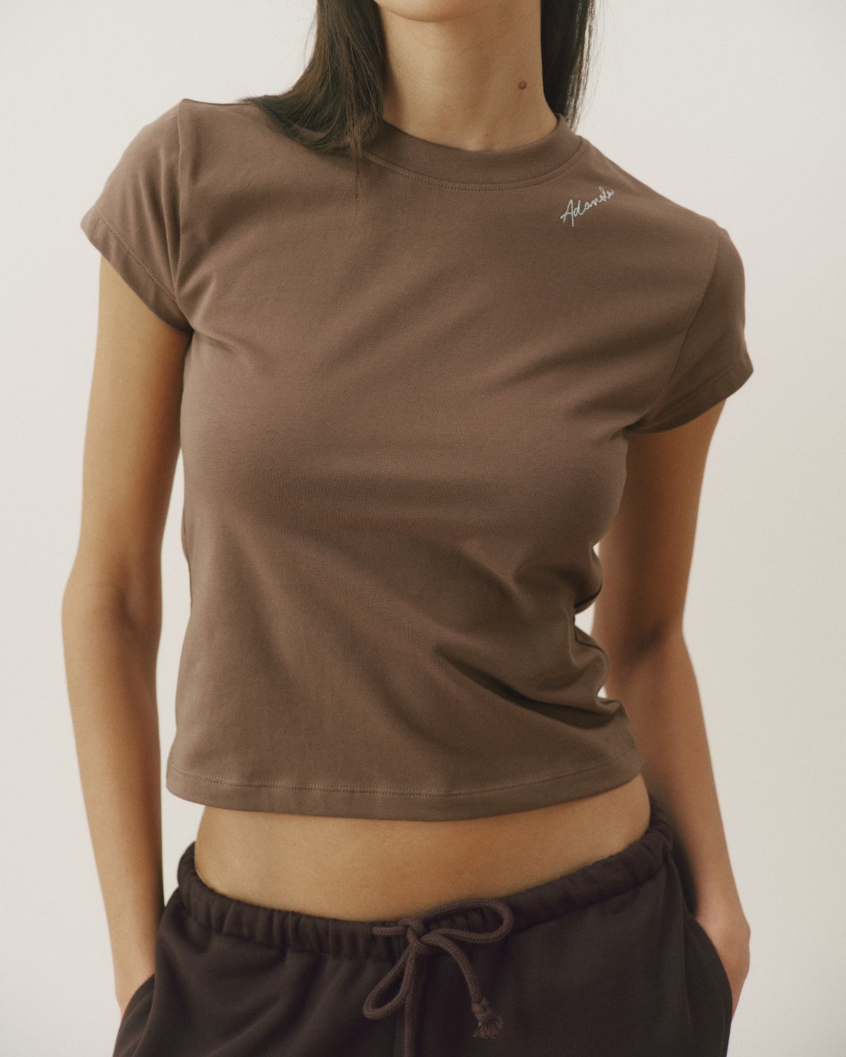 Signature Stitch Baby Tee - Dusty Brown