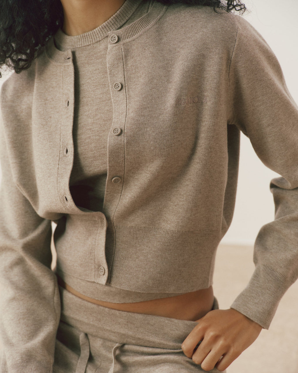 Knit Twinset Button Up Top - Sand