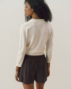 Fine Gauge Knit Collared Top - Marshmallow White