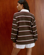 Stripe Oversized Rugby Top - Fern Green/Chocolate Brown