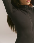 Seamless Longline Zip Up Top - Coffee Bean