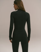 Seamless Longline Zip Up Top - Black