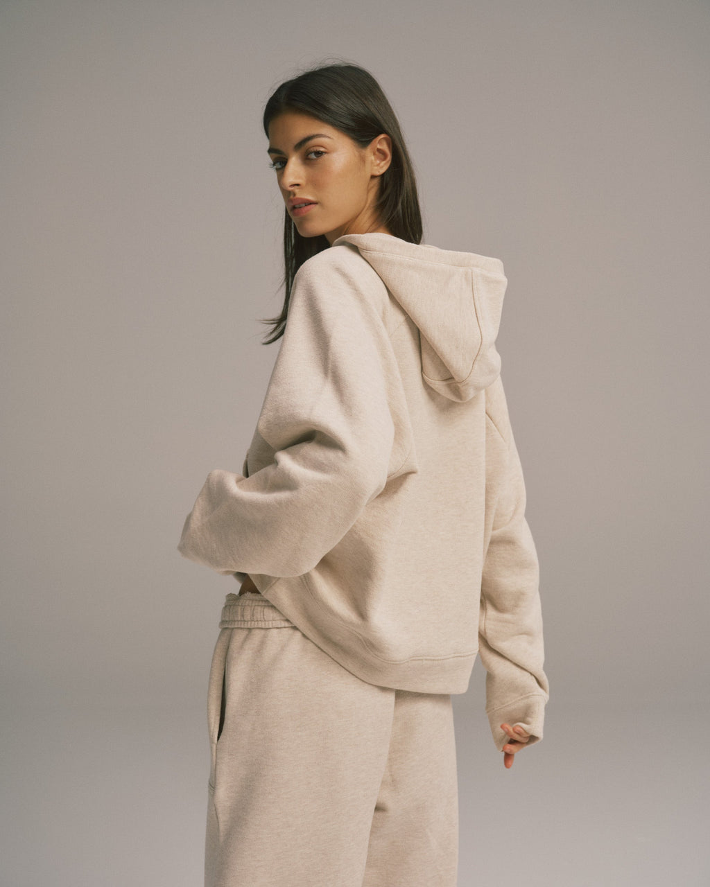Loopback Henley Hoodie - Oatmeal Melange
