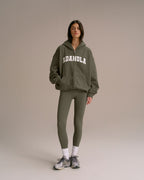 Varsity Oversized Full Zip Hoodie - Olive Green/Marshmallow White
