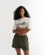 Varsity Short Sleeve Oversized T-shirt - White/Olive Green