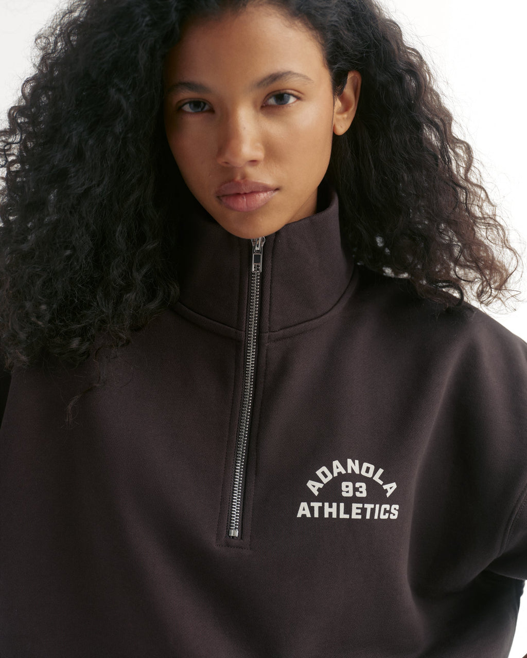 Campus Relaxed Funnel Neck Zip Sweatshirt - Coffee Bean/Marshmallow White