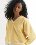 V Neck Contrast Sweatshirt - Butter Yellow/Marshmallow White