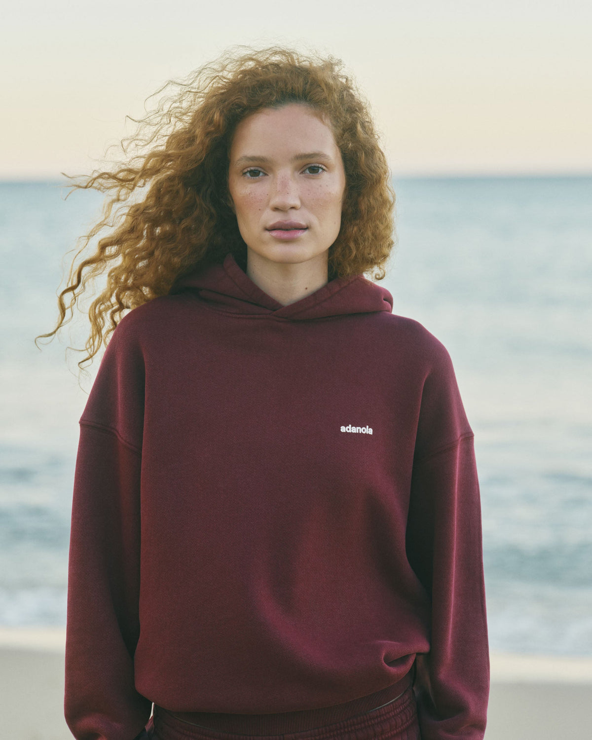 Vintage Washed Adanola Relaxed Hoodie - Damson Red/Marshmallow White