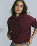 Varsity Oversized Knit Hoodie - Damson Red