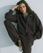 Knit Collared Bomber Jacket - Coffee Bean