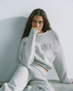 Varsity Boucle Oversized Knit Sweatshirt - Light Grey Melange
