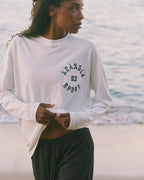 Adanola Sport Long Sleeve Pocket Detail Top - Marshmallow White/Navy Blue
