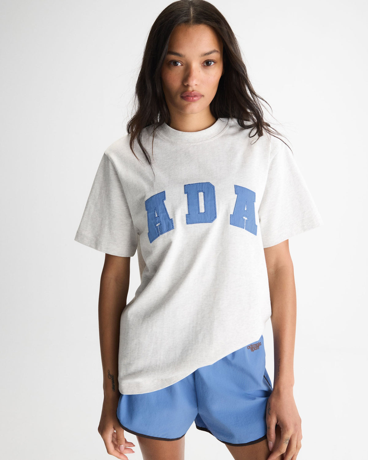ADA Short Sleeve Oversized T-shirt - Light Grey Melange/Blossom Blue