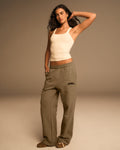 Varsity Straight Leg Sweatpants - Khaki Beige