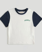 Varsity Colour Block Classic Slub T-shirt - White/Navy Blue